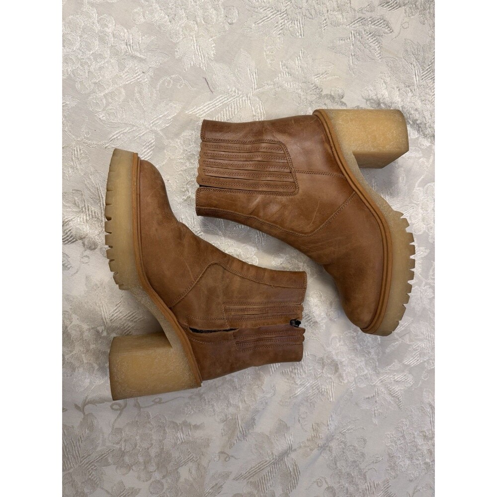 Free People Women's James Chelsea Boot Brown Leather Block Heel Platform 39/8.5 - Picture 7 of 16